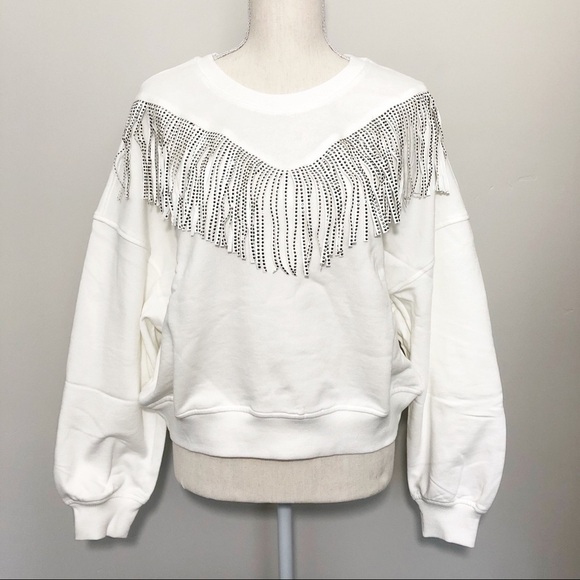 White Cropped Fringe Sweatshirt S/M/L - Picture 4 of 5